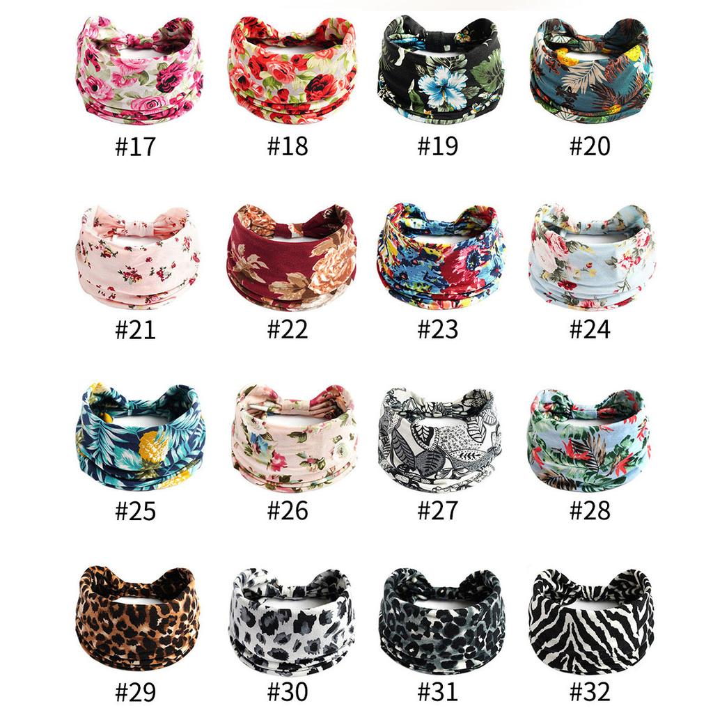 New Vintage Knot Elastic Headbands Turban Headwrap Wide For Women Girls Flower Print Cotton Soft Boho Bandana Hair Accessories