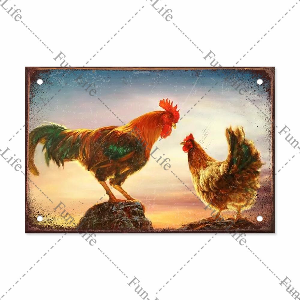 Плакат с курицей, винтажные металлические оловянные знаки, тарелка, петух, куриное яйцо, ретро-налет, бар, паб, ферма, домашний Настенный декор