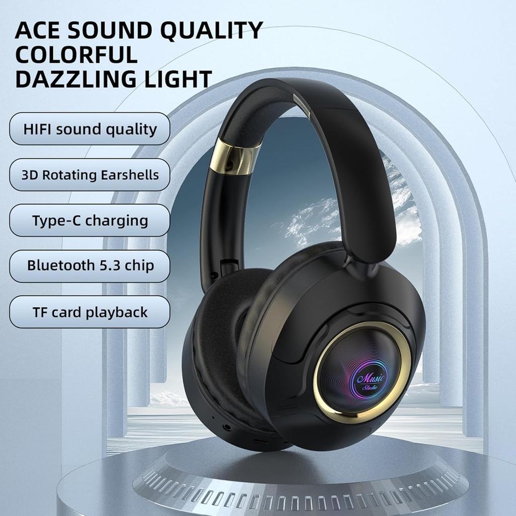 Наушники Bluetooth, беспроводная гарнитура Bluetooth 5.3 Over Ear, наушники для музыкальных и спортивных игр, вкладыши с шумоподавлением, сабвуфер, регулируемые наушники