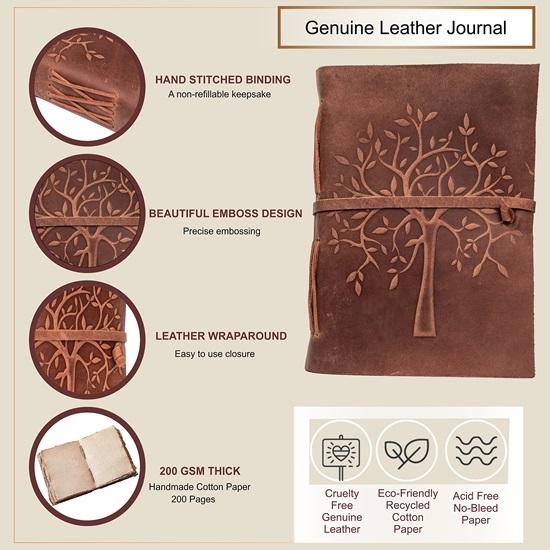 Журнал «Дерево жизни» Ежедневник ручной работы из кожи Блокнот ручной работы из бумаги с неровным краем Премиум-дневник