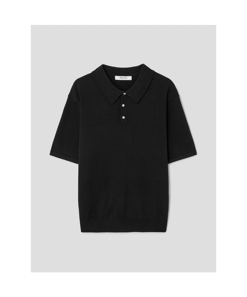 8SECONDS Fine Touch Cotton Collar Neck Short Sleeve Knit Black