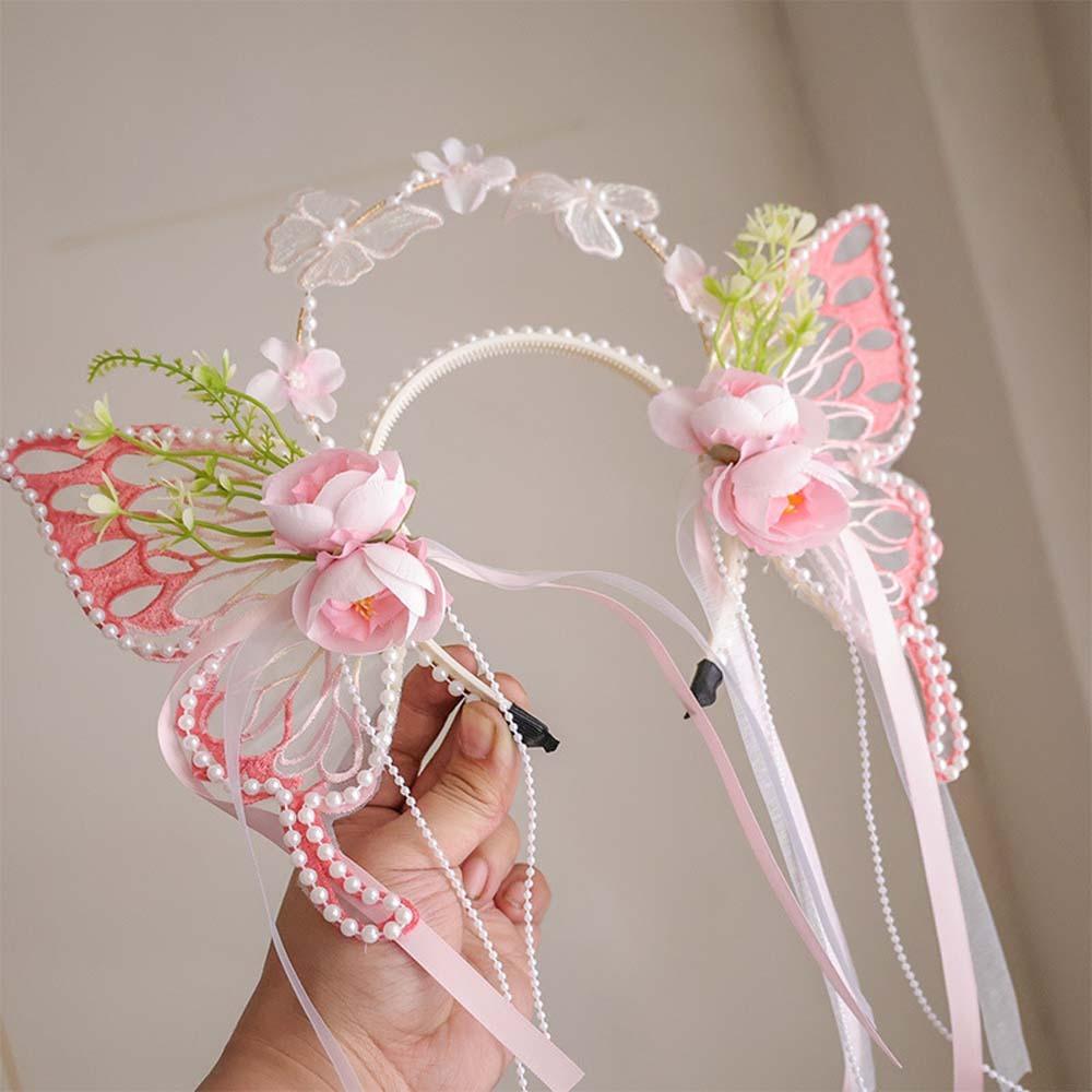 Mesh Big Butterfly Wing Hairpins Sweet Elf Ear Headband Princess Headband Flower Headband  Daily
