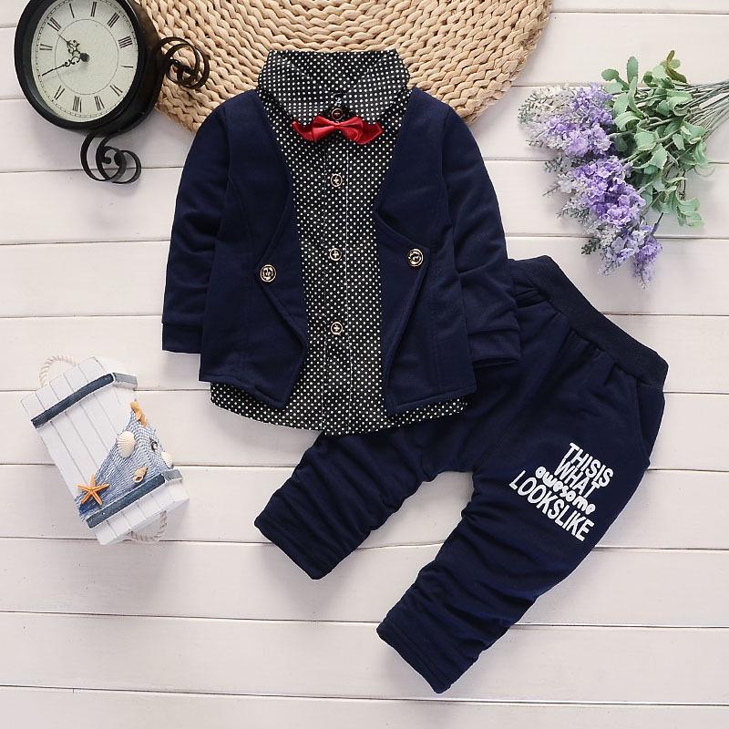 Autumn New British Style Children Fake Two-piece Shirt Trousers Casual Cotton Suit