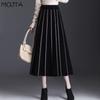 Women's Autumn Winter Midi Knitted Skirt Female Skirt High Waist Thicken Solid Slim Mid-length A-line Pleated Skirt