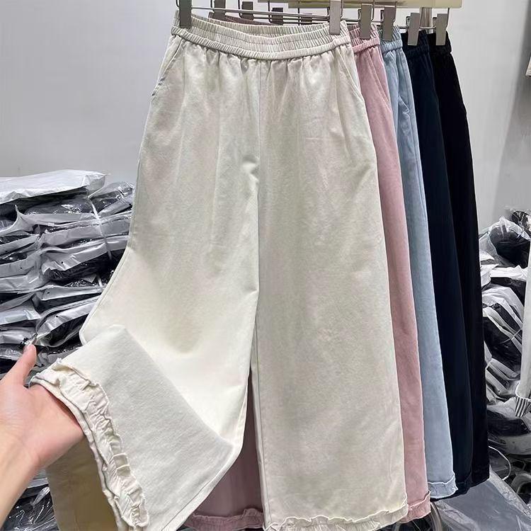 Women's High-Waisted Loose Lace Cropped Pants - Korean Straight-Leg Summer Casual Wear