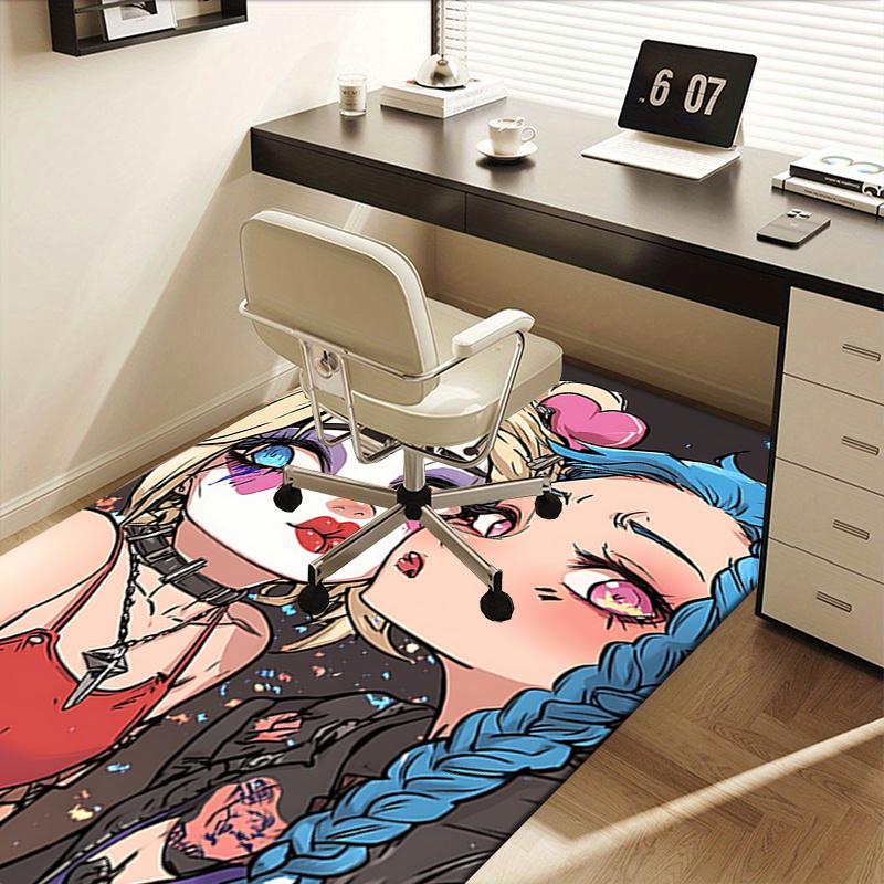 Harley Quinn & Blue Hair Braid Couple Charming Anime Character Office Chair Mat: Perfect for Home Decor, Office Use, and Gifts - Suitable fo