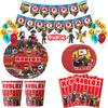 Набор посуды для вечеринки ROBLOX Красный Робот: Включает бумажные стаканчики, тарелки, салфетки и скатерть для празднования дня рождения.