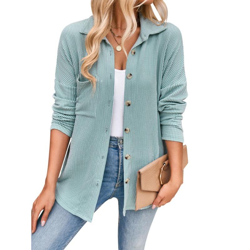 Весенне-осенняя женская полосатая рубашка с карманами и длинными рукавами, кардиган, куртка