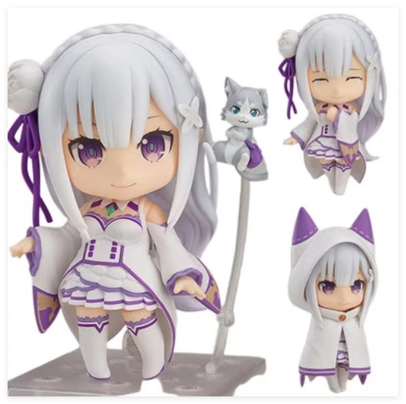 Нендороид Re Zero Эмилия 751 Q Версия Подвижная Аниме Фигурка Сменные Лица Милая Коллекционная Кукла Украшение для Рабочего Стола Подарок С Худи