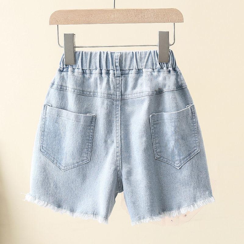 Джинсовые шорты для девочек, летние детские новые корейские милые кружевные шорты с лебедем для девочек, короткие джинсы с эластичной резинкой на талии, детская одежда