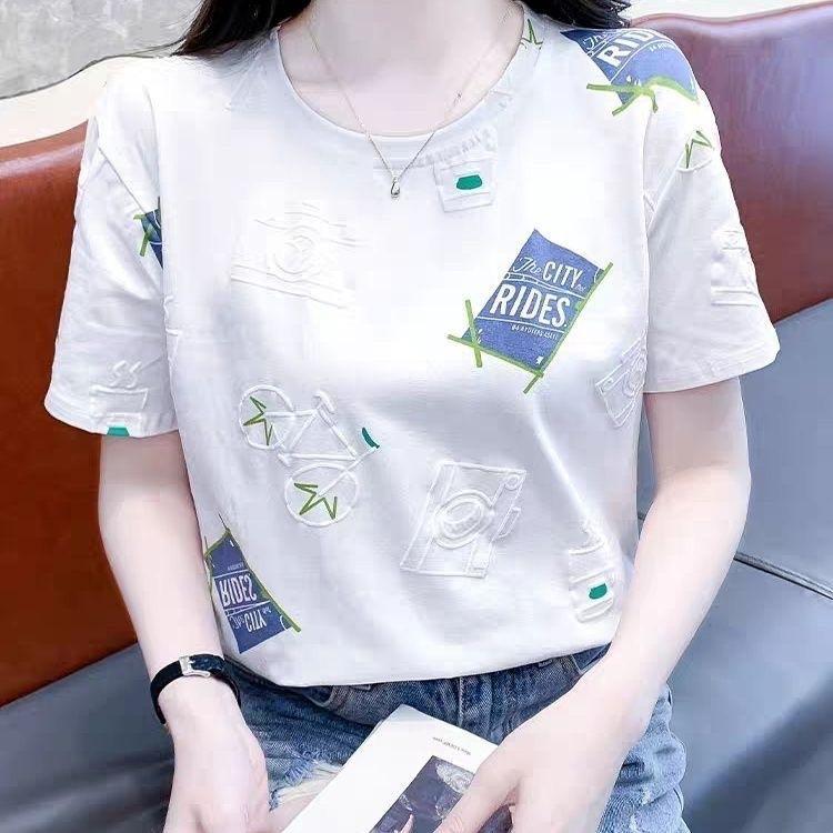 Women Summer Short Sleeve O Neck Fashion Cotton T Shirt Blouse Top