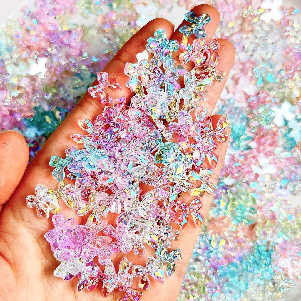 Internet Celebrity Nail Art Bowknot Accessories 3D Aurora Iridescent Ribbon Bowknot Resin DIY Nail Decorations