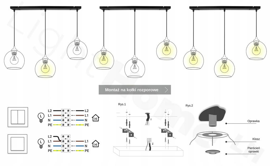 Ceiling hanging lamp strip ball black LED 15cm