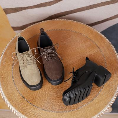 Бежевые туфли на высоком каблуке с толстой подошвой 10 см для женских весенне-осенних новых моделей, легкие, на шнуровке, со скрытой платформой