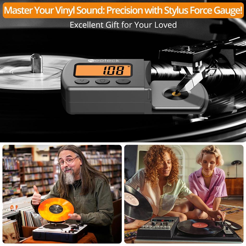 Neoteck Модернизированный цифровой проигрыватель с шкалой силы иглы с оранжевым ЖК-дисплеем 0,01 г/5,00 г с подсветкой(Серебряный)