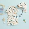 Купальник для маленьких мальчиков 3, 6, 12 месяцев, 2, 3 лет, солнцезащитный купальник с короткими рукавами и круглым вырезом, на молнии с животным принтом и шляпой