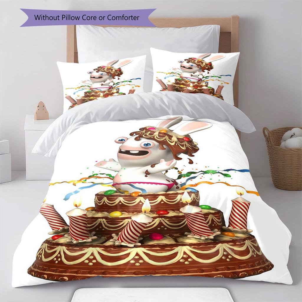 Rabbids Invasion Madness Bedding Quilt Set Quilt Cover Pillowcase Home Decoration Birthday Gift (1 * duvet cover + 2 * pillowcase, without core)
