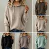 Women Hooded Sweater Adjustable Drawstring Long Sleeve Loose Fit Knitting Tops Fall Winter Pullover Tops