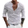 Men's Versatile T Shirt Autumn and Winter Base Long Sleeved Henry Shirt Casual Horizontal Striped Henry T-shirt