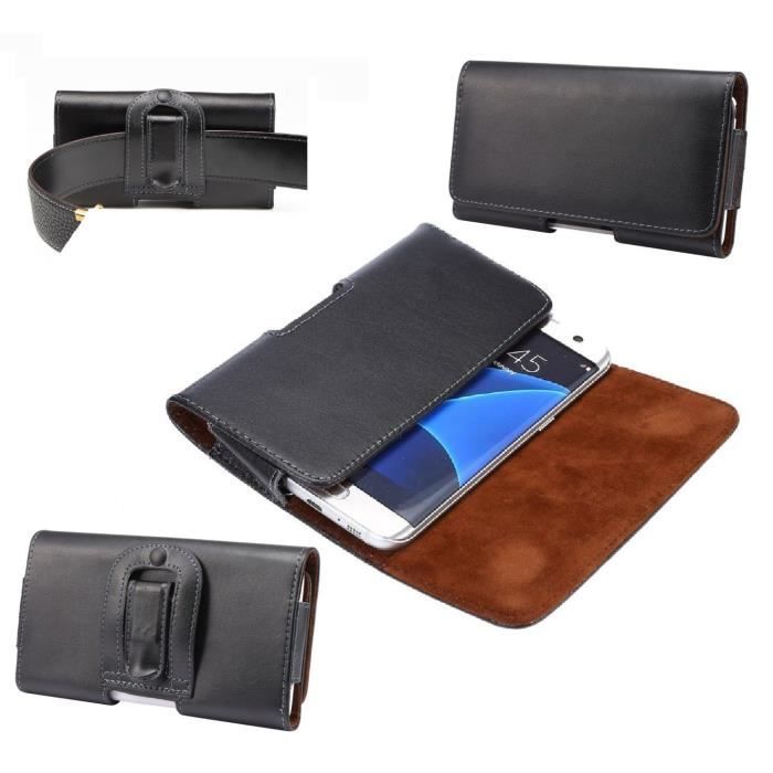 Étui Horizontal Housse Clip Ceinture Pince en Cuir Véritable pour DOOGEE X80 (2018) > Noir