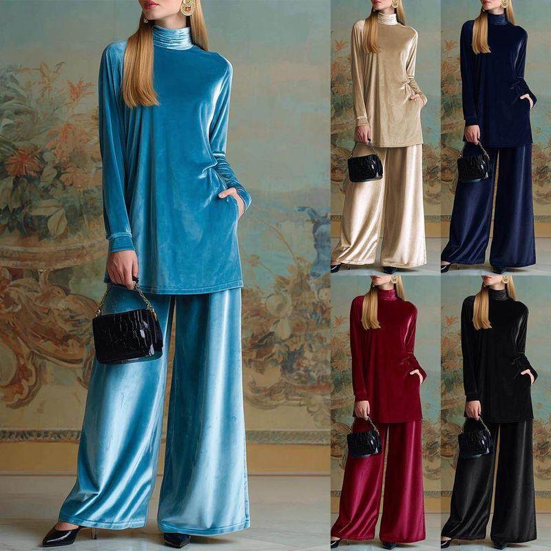 Gold Velvet Loose Top Wide Leg Pants Set