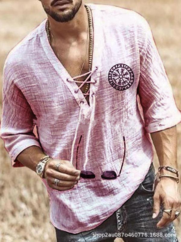 European and American New Printed Men's Chest Strap Medium Sleeve T-shirt Shirt In Stock