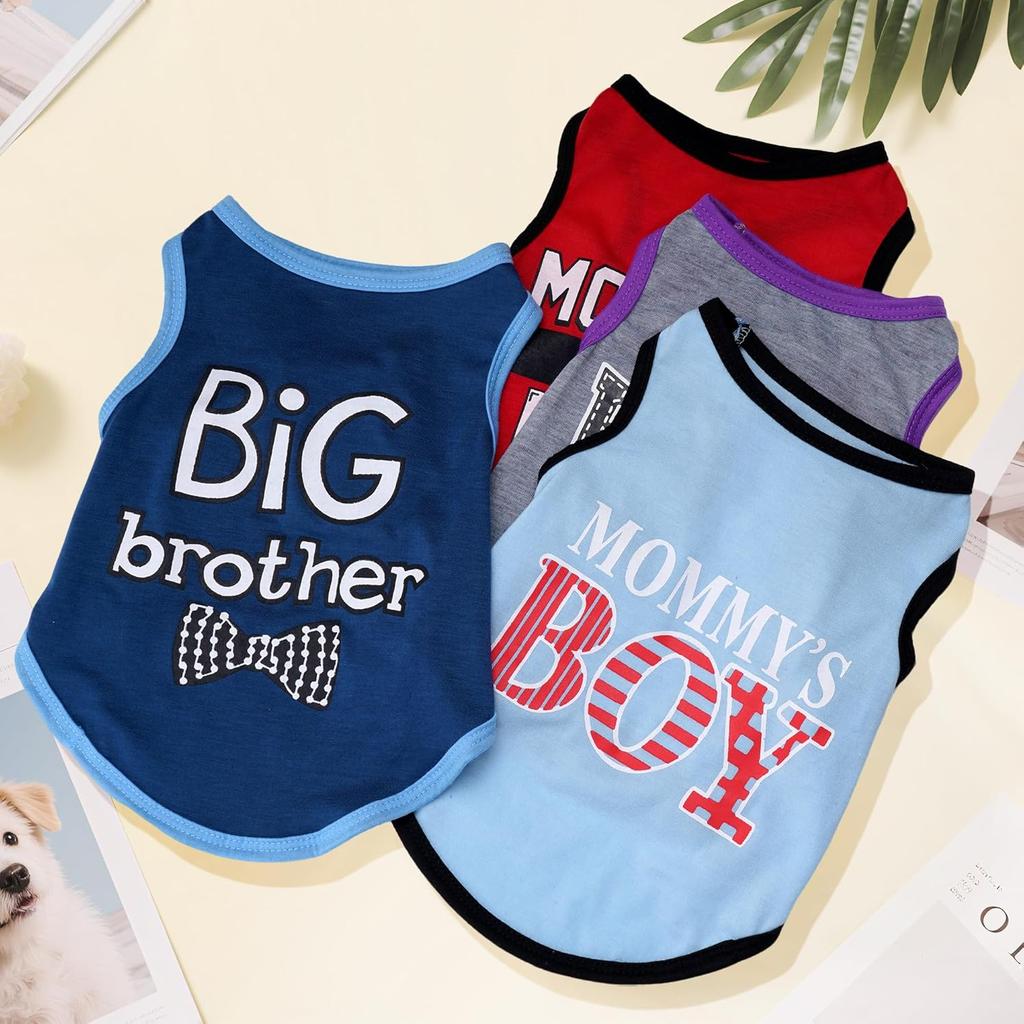 4 Pack Dog Shirts Cute Printed Clothes Sleeveless Summer Puppy Clothes for Small Medium Dogs Cats Holiday Apparel