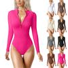 Women's Fashion Sexy Solid Color Top Round Neck Zippered Long Sleeve Slim Jumpsuit