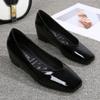 Black Hidden Heel Loafers: Women's Non-Slip Square Toe Wedge, Professional Soft Sole for Kitchen, Patent Leather, for Spring & Autumn.