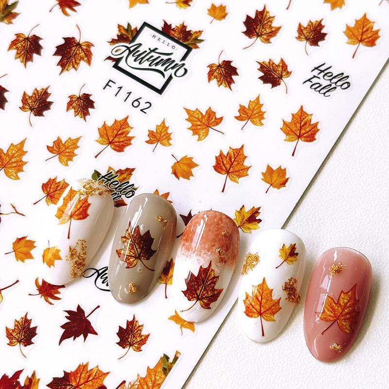 3pcs Stickers Autumn Winter Dry Red Gold Brown Maples Leaves Nail Art Decals Stickers For Nails Art Manicures Tips Decorations