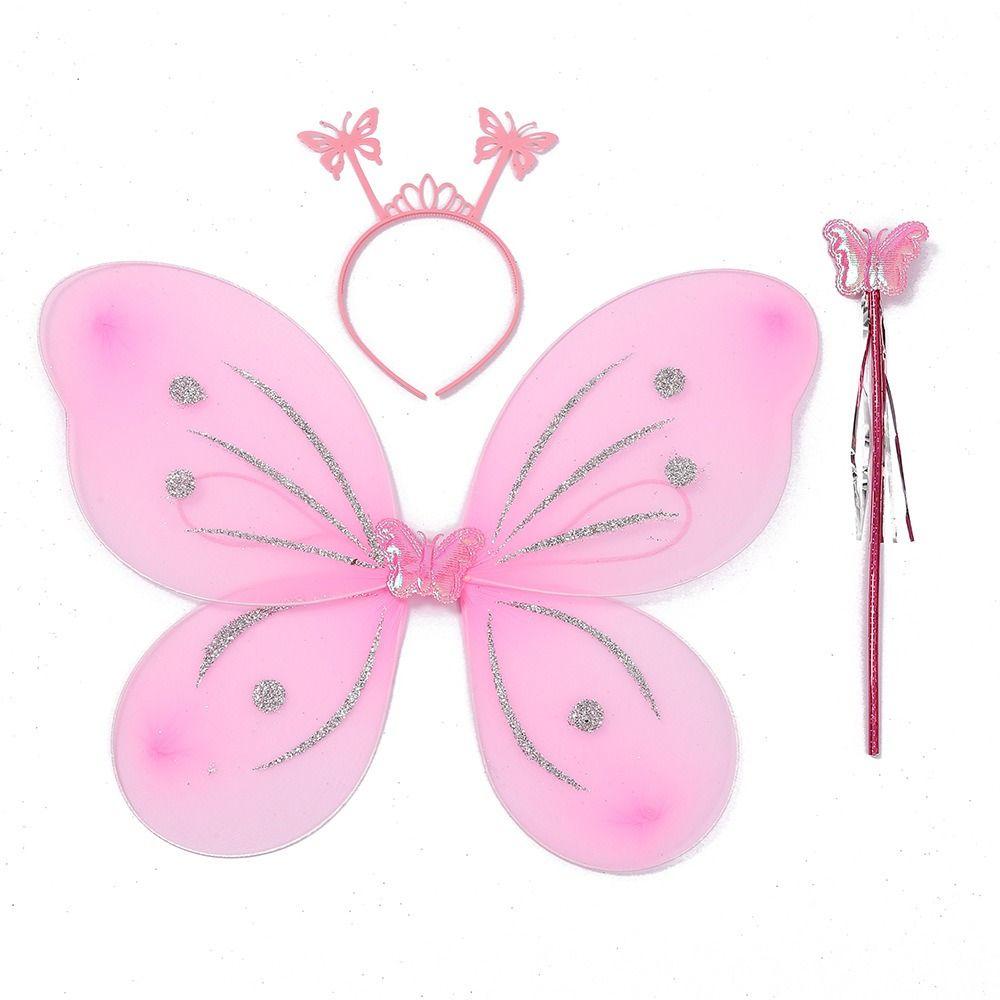 3Pcs/Set Girls Kids Halloween Dressing Up Fancy Dress Glitter Butterfly Costume Fairy Wing