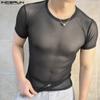 Men Short Sleeve See Through Mesh Sheer Tops