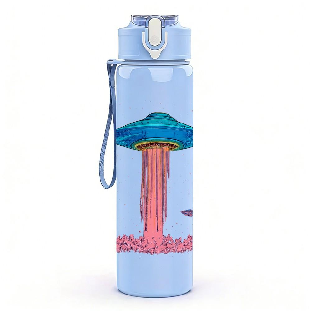 1PC Pink Jellyfish Cartoon Art 750ml Color Plastic Sports Water Bottle Leakproof Flip Straw Lid Suitable for Sports Office Home Use