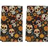 Artoid Mode Yellow Flower Sugar Skull Day of The Dead Kitchen Towels Dish Towels, 18x26 Inch Farmhouse Halloween Mexican Decor Hand Towels Set of 2