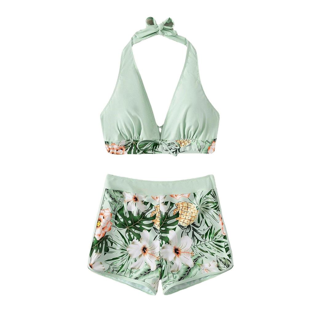 Модный женский боксер с высокой талией на шнуровке и принтом, однотонный лоскутный купальник, бикини