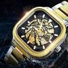 Mechanical Watch for Men Business Stainless Steel Automatic Watches Square Dial Skeleton Luminous Wristwatch Waterproof