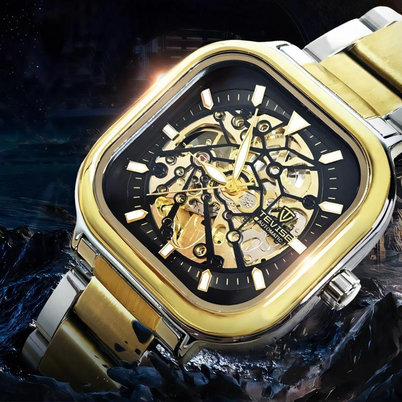 TEVISE Automatic Mechanical Watch Stainless Steel Men' S Business Luxury Steel Strip Watches Square Dial Waterproof Luminous Wristwatch