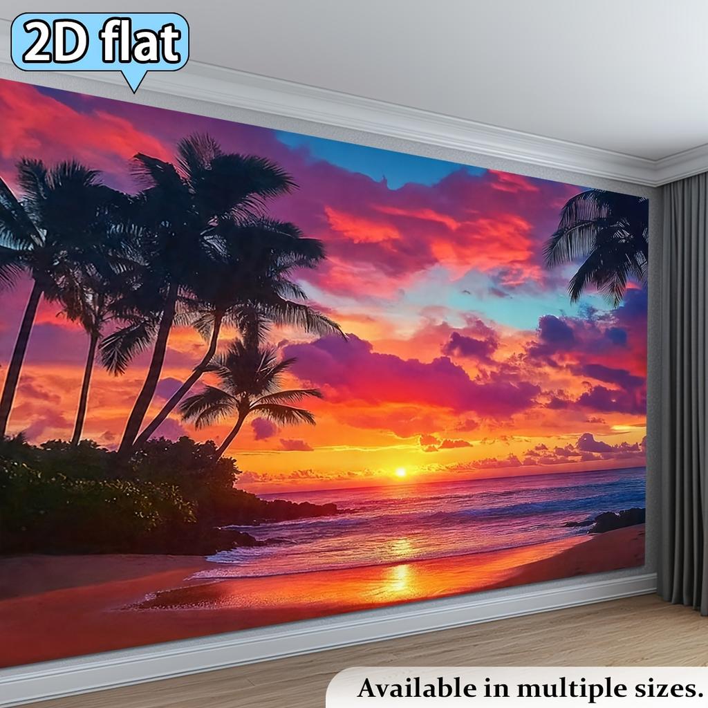 2D plane 1 piece of bold-colored tropical beach sunset-themed banner background fabric