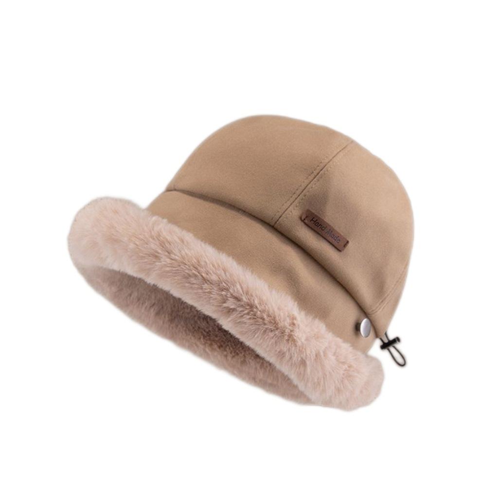 Autumn and winter new plush bucket hat women's plush thickened Internet celebrity knitted warm hat small face versatile Mongolian hat