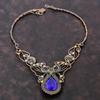 Ожерелье с граненым синим сапфиром, медная проволока, ожерелье с драгоценными камнями, ювелирные изделия ручной работы, регулируемое ожерелье, уникальные медные украшения, свадебный подарок