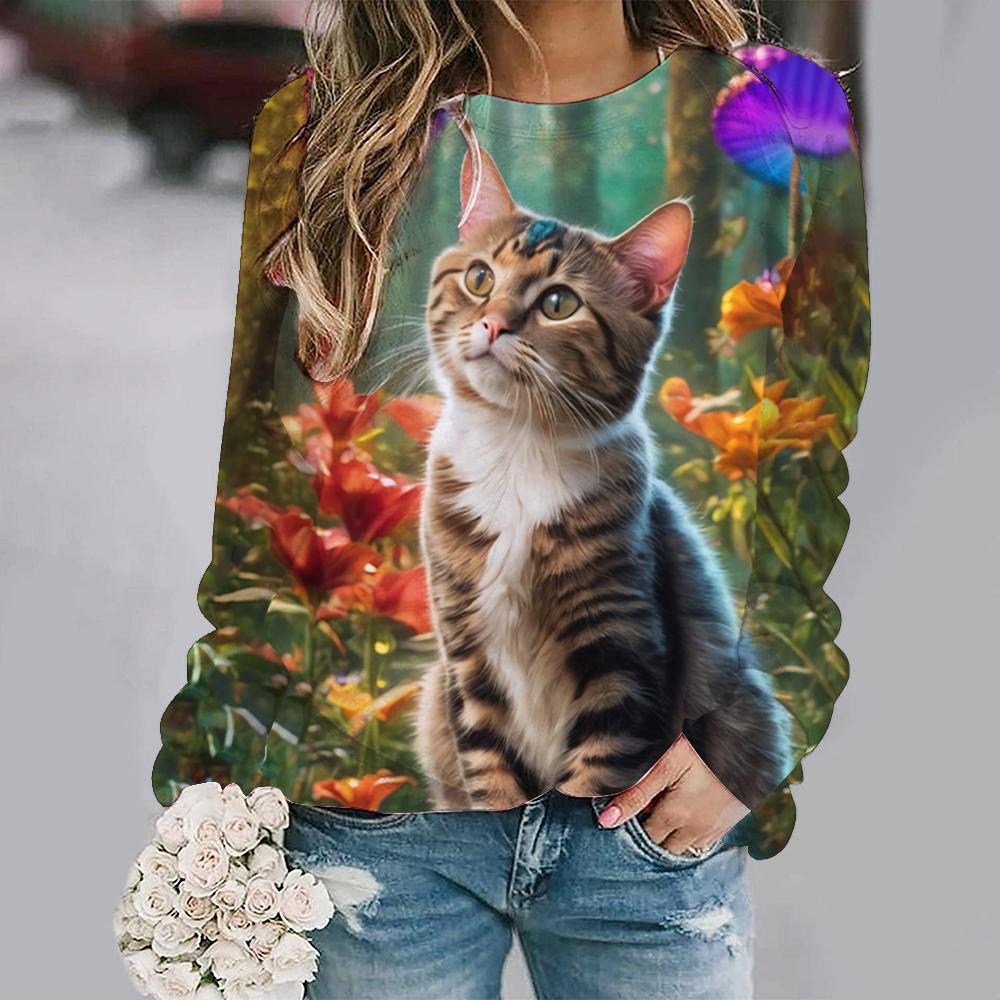 Милые кошачьи цветочные толстовки с 3D-принтом и животными, женские повседневные толстовки с длинным рукавом, уличная одежда Y2k, пуловеры, верхняя женская одежда