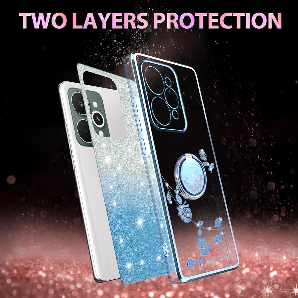 For Realme 15 5G Case Ring Kickstand TPU Flowers Phone Cover Gradient Glitter
