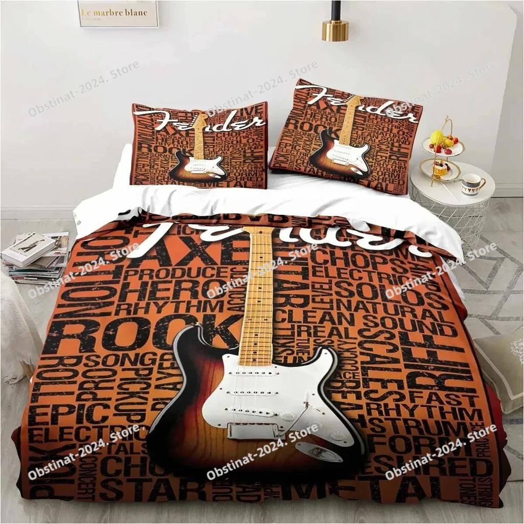Fender Music Комплект постельного белья для двуспальной кровати Гитара Постельное белье с принтом Наволочка Покрывало для кровати Мягкое Односпальный Двуспальный Queen Super King