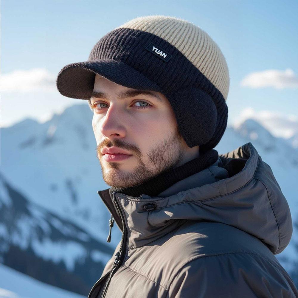 Outdoor Knit Baseball Cap Fashion Ear Protection Dad Hat Dual Tone Thicken Men's Winter Hat Thermal Sports Cycling Beanie Hat