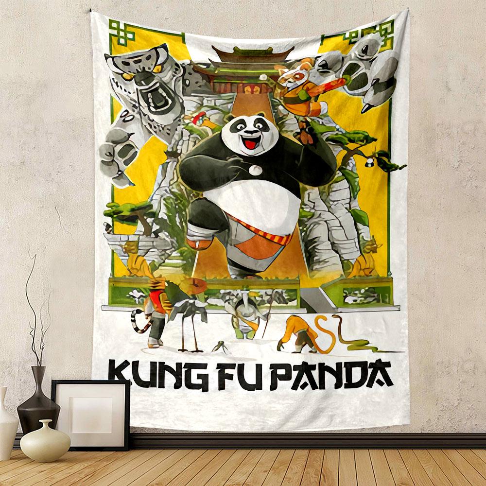 Kung Fu Panda Cartoon Tapestry Wall Hanging, Animated Comedy Poster Art, Family Wall Decor for Bedroom Living Room Dorm