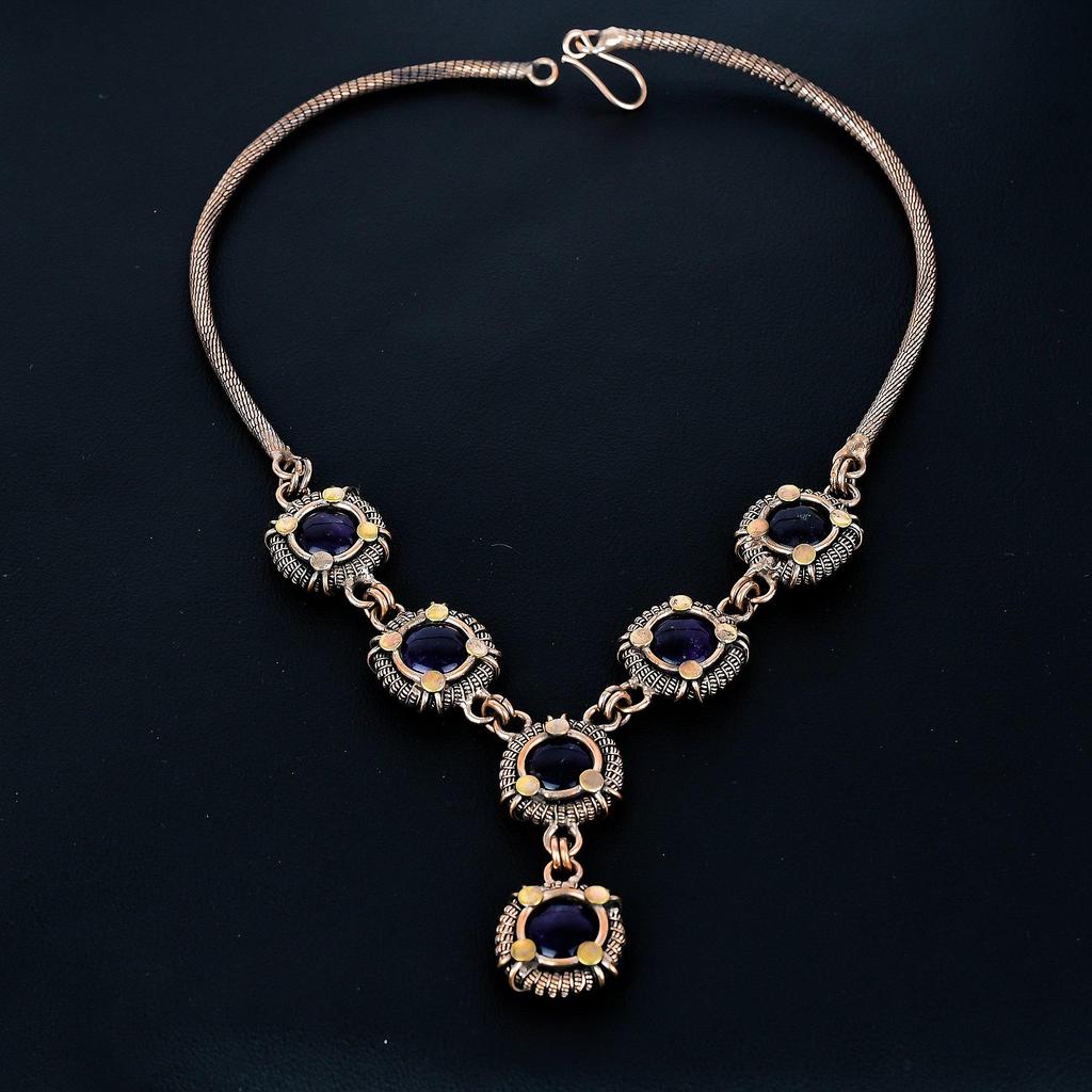 Ожерелье с аметистом, ожерелье с регулируемой цепочкой, обернутое медной проволокой 999 пробы. Подарок для женщин ожерелье ручной работы ювелирные изделия из драгоценных камней