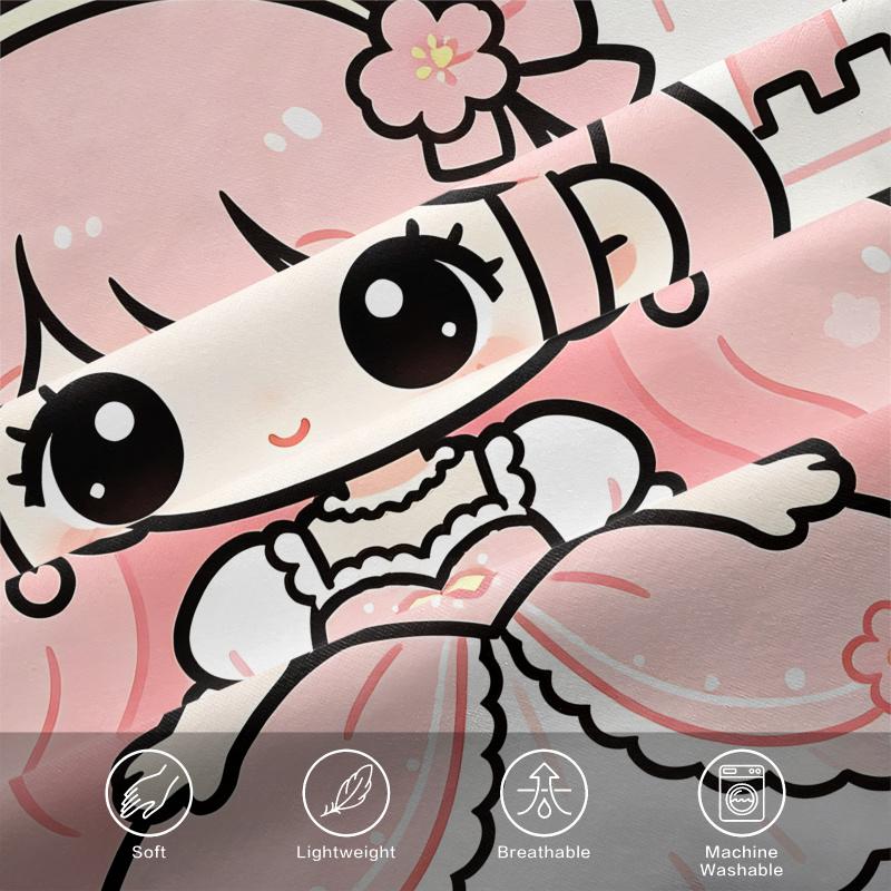 Pink Cartoon Princess Castle Floral Duvet Cover Set Comforter Cover Bedding Set No Filler HD Print Soft Bedroom Bed Cover