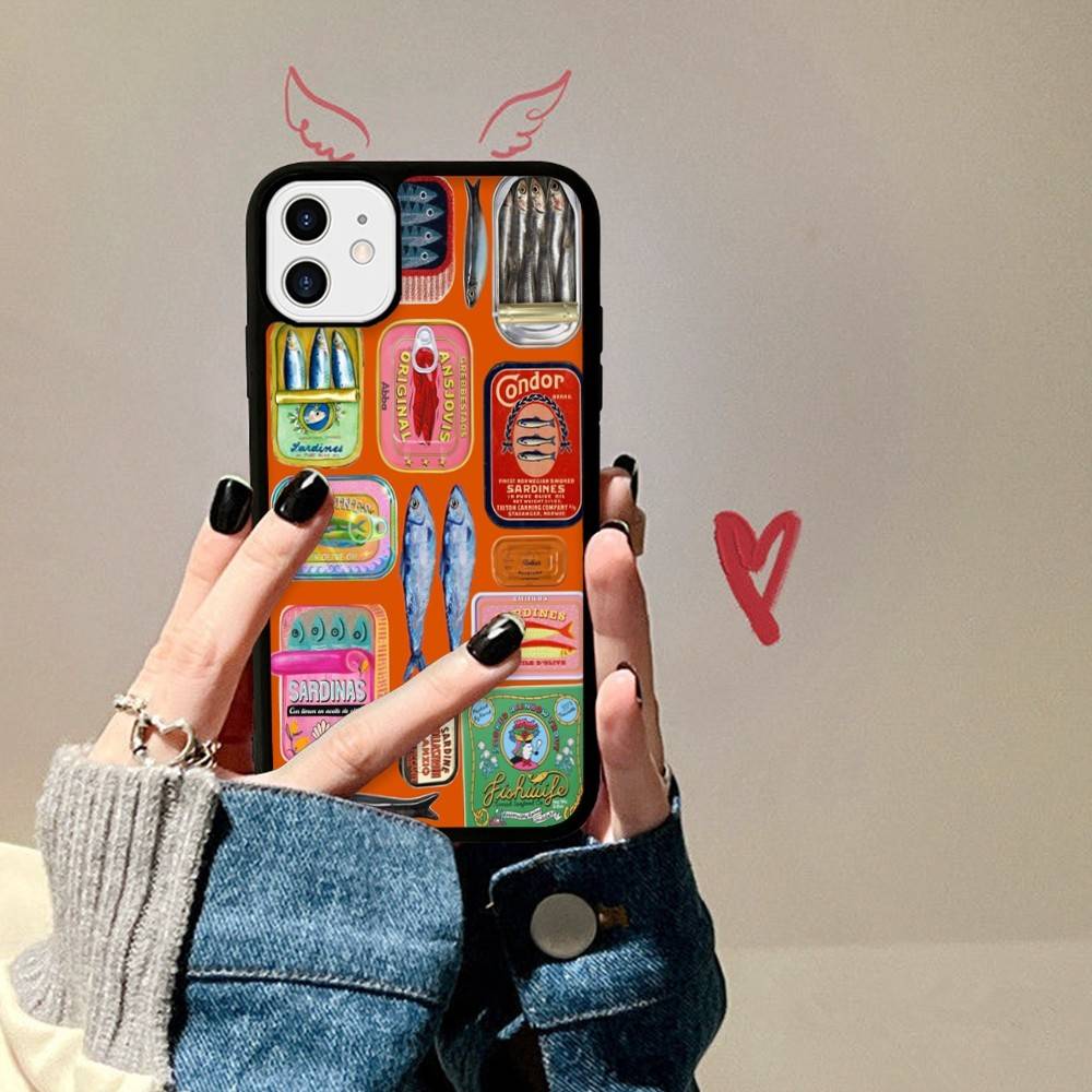 Чехол для телефона с рисунком рыбы-сардины для iPhone 16 15 14 13 12 11 Pro Max Plus Ударопрочный Жесткий чехол из ТПУ+ПК