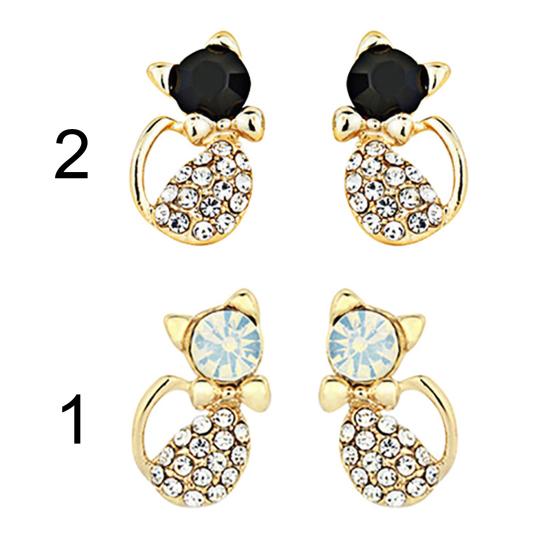 1 пара женских симпатичных сережек-гвоздиков со стразами в форме кошек, ювелирные изделия-гвоздики для вечеринки в клубе