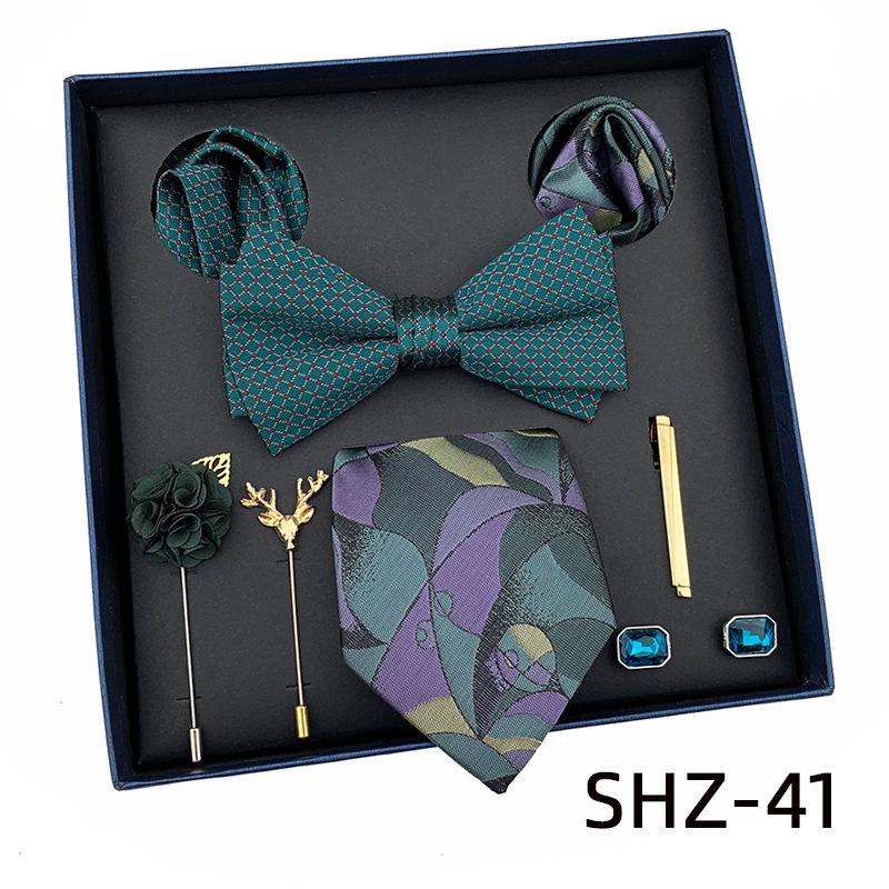 Men'S Tie Light Luxury Gift Box Wedding Tie Bow Tie Pocket Towel Brooch Cuffs Father'S Day Gift Box